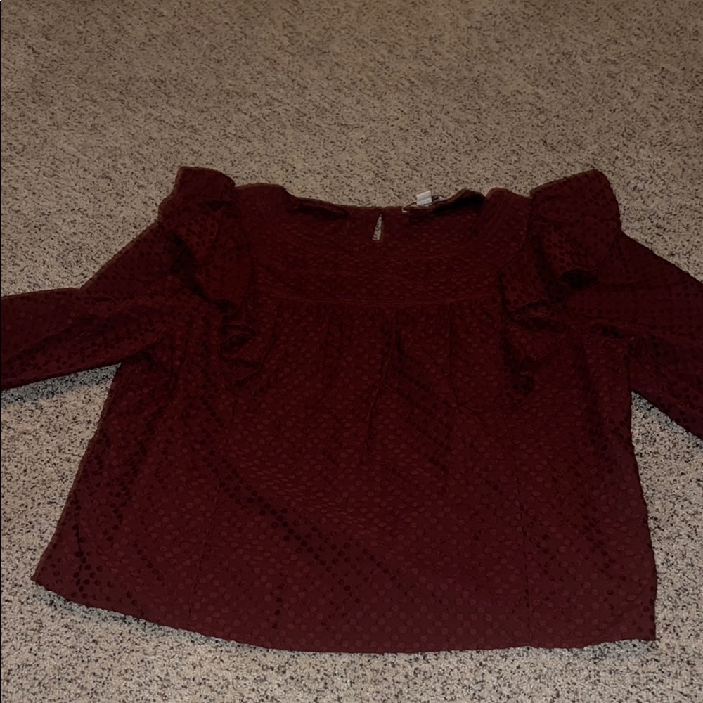 Burgundy Textured Long Sleeve Dress Top